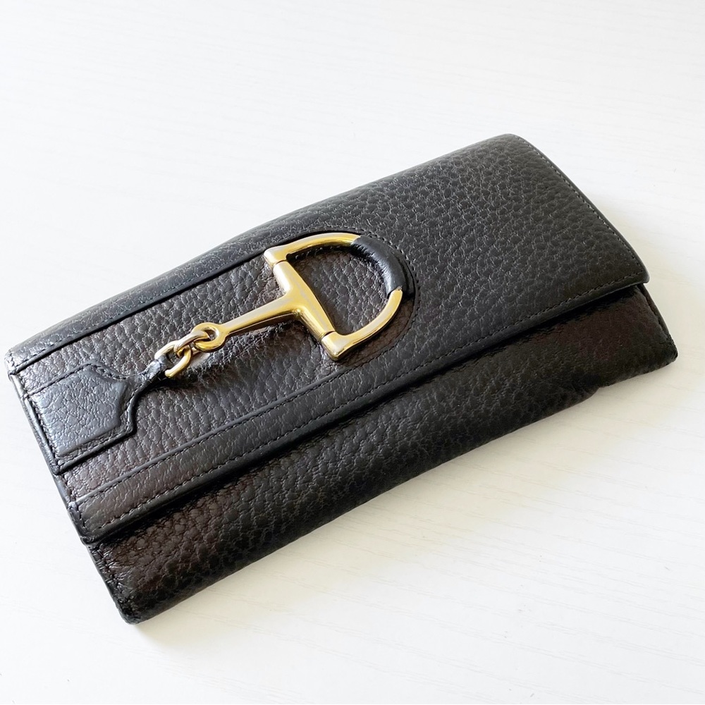 Gucci brown black pebbled leather horsebit long wallet - Picture 2 of 13